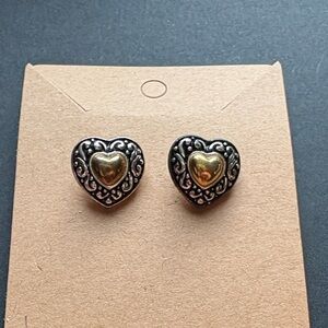 Heart-Shaped Silver and Gold Earrings